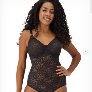 Bali womens Lace Body Lace 'N Smooth Firm-control Shaper Black Size 40DD